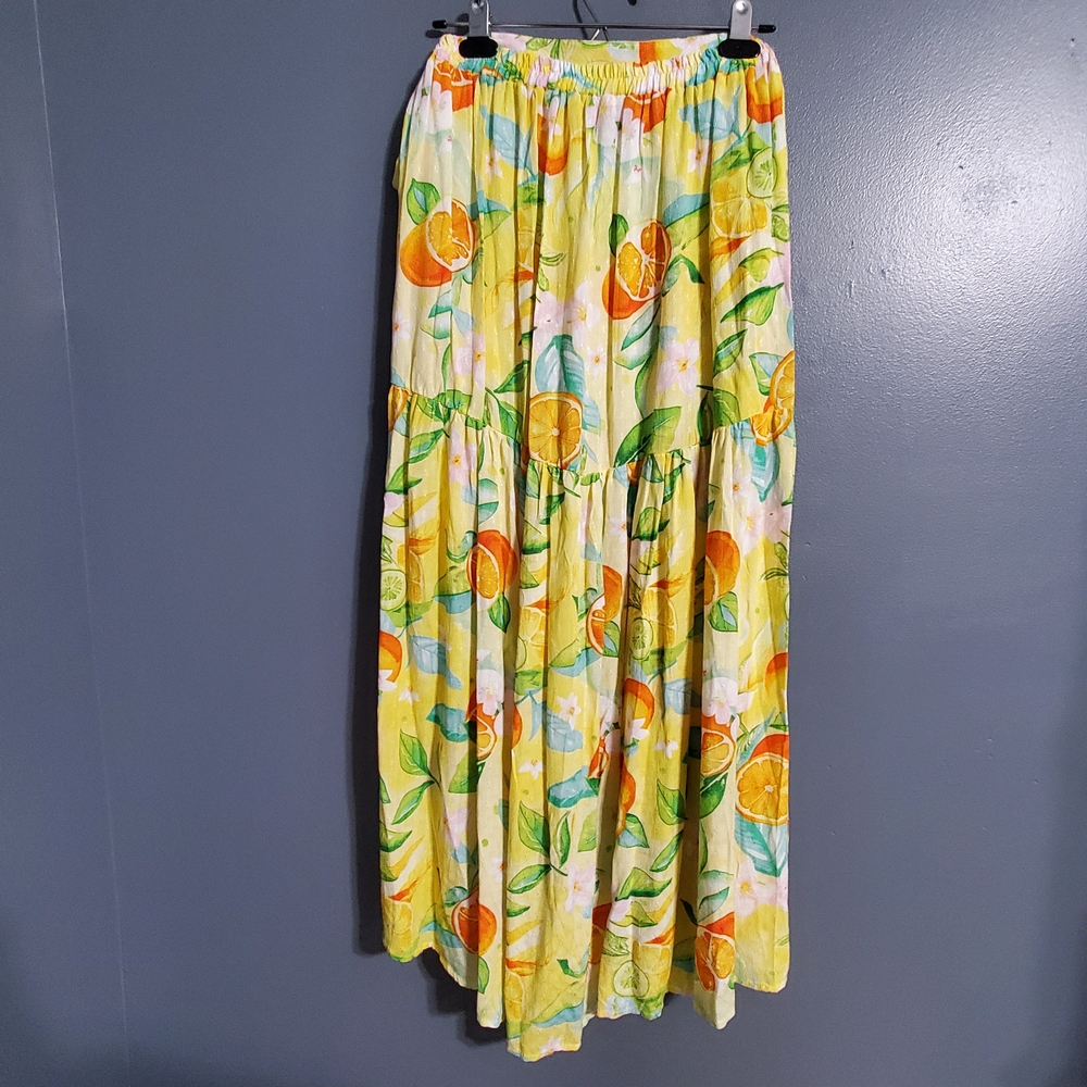 C&C California Citrus Lemon Orange High Low Wrap Skirt Lightweight Size M - Picture 4 of 8